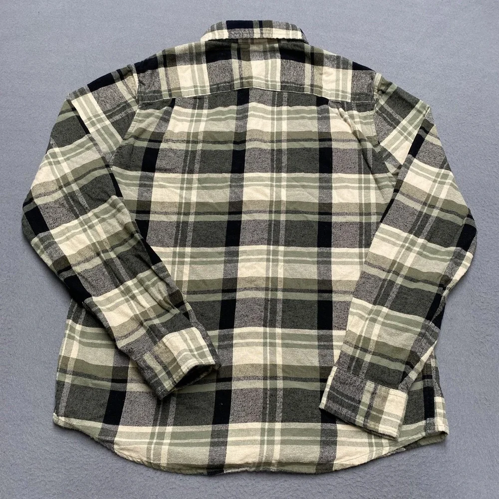 Lucky Brand‎ Shirt Mens Medium Green Gray Plaid Flannel Button Up Long Sleeve